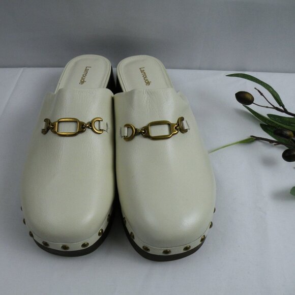 $320 Larroude Zuzi Bit Mule CLOG Ivory SLIP ON GOLDTONE HARDWARE 10 - Picture 5 of 8